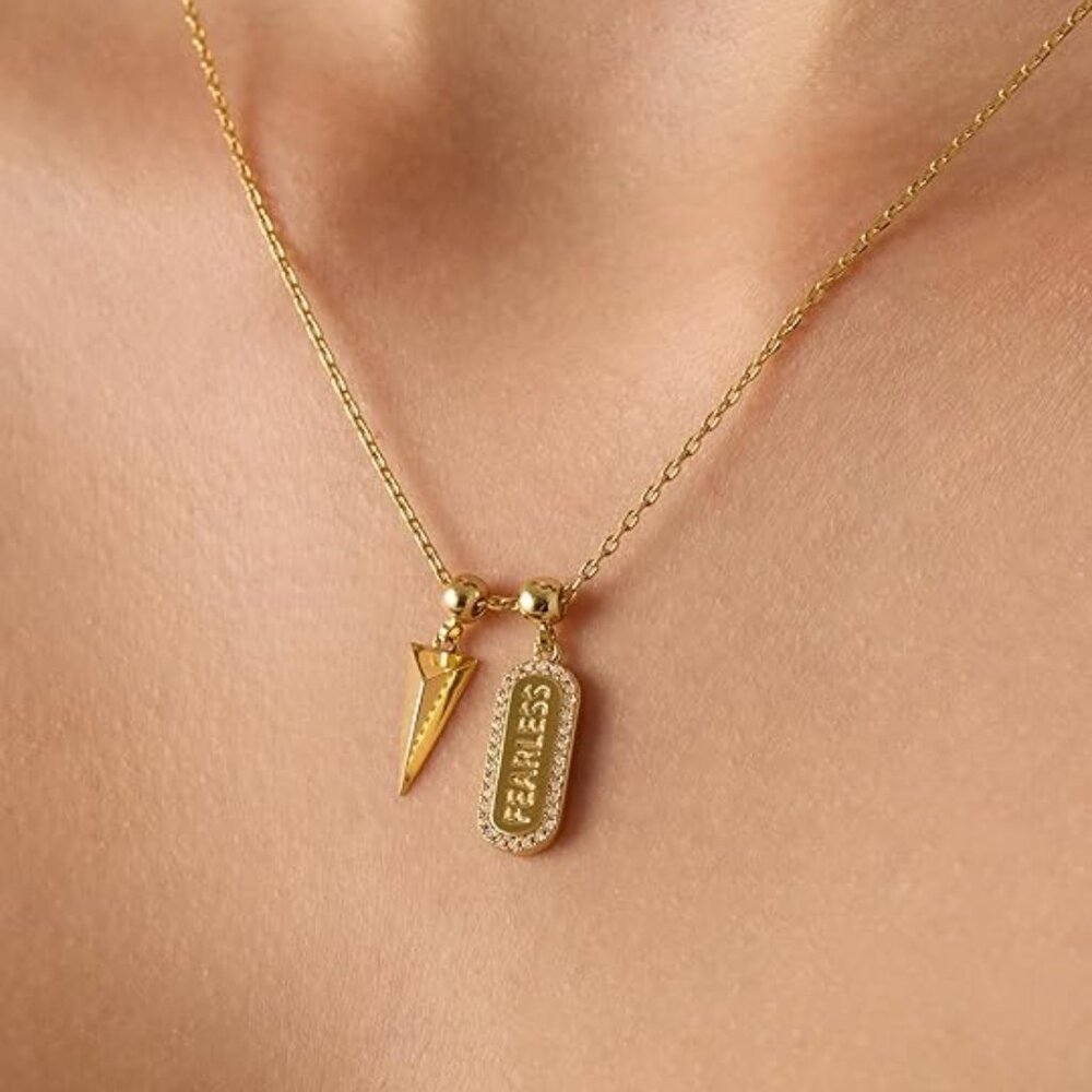Neiman Marcus 14K Gold Plated Fearless Charm Necklace